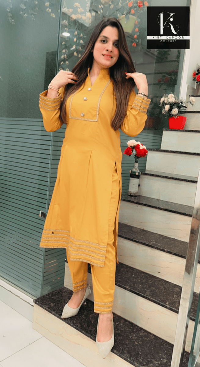 Mustard - Yellow Lace Worked Set - Kirti Kapoor Couture