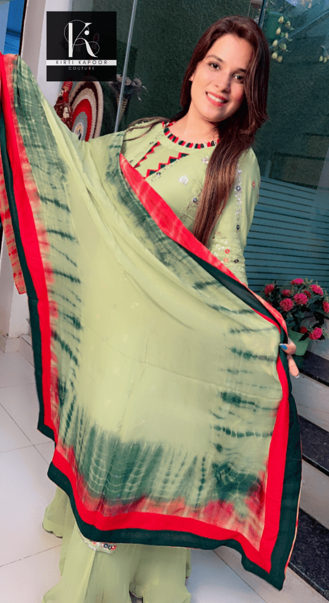 Neon Green Designer Georgette Suit (Teej Special Outfit) - Kirti Kapoor Couture