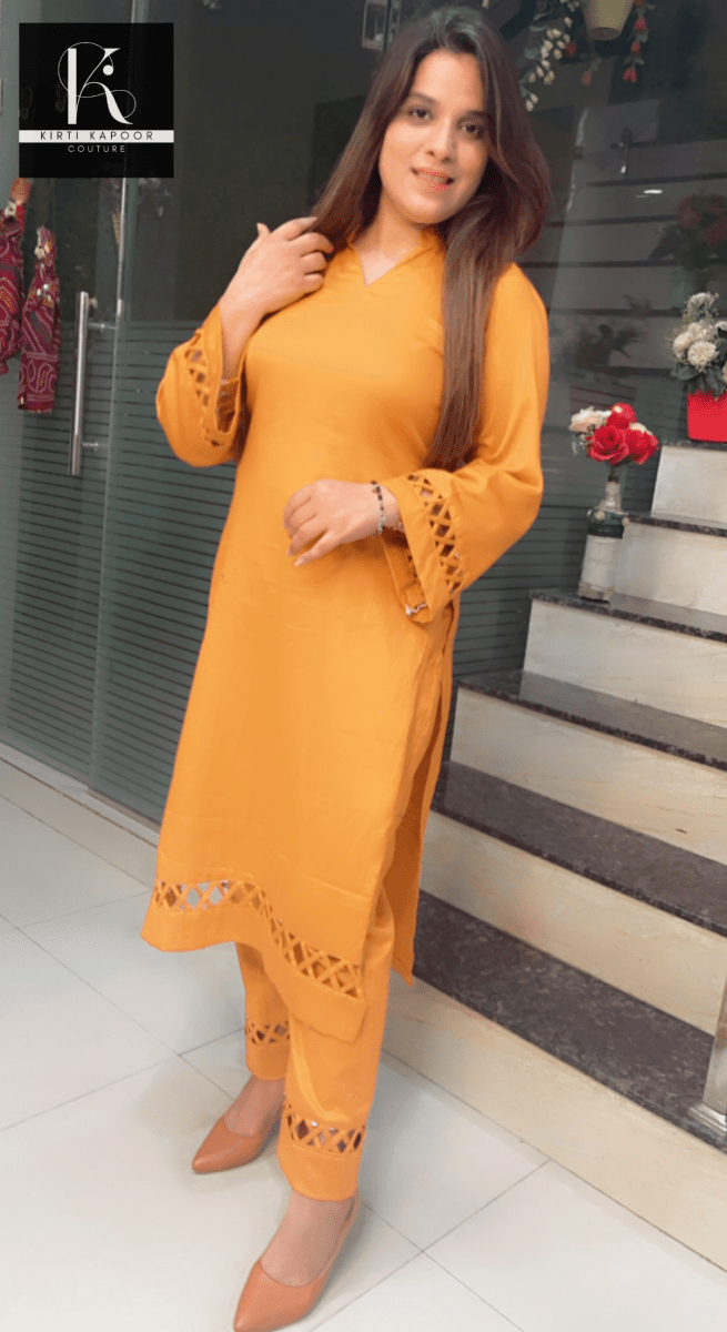 Ochre Kurti with Matching Pants - Kirti Kapoor Couture