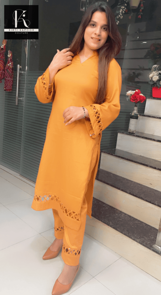 Ochre Kurti with Matching Pants - Kirti Kapoor Couture