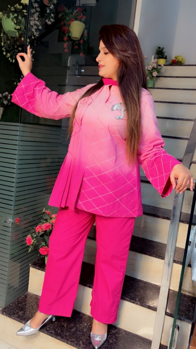 Ombre Printing Co - ord Set with Hand - Embroidered Patches and Anchor Work (New Launch) - Kirti Kapoor Couture