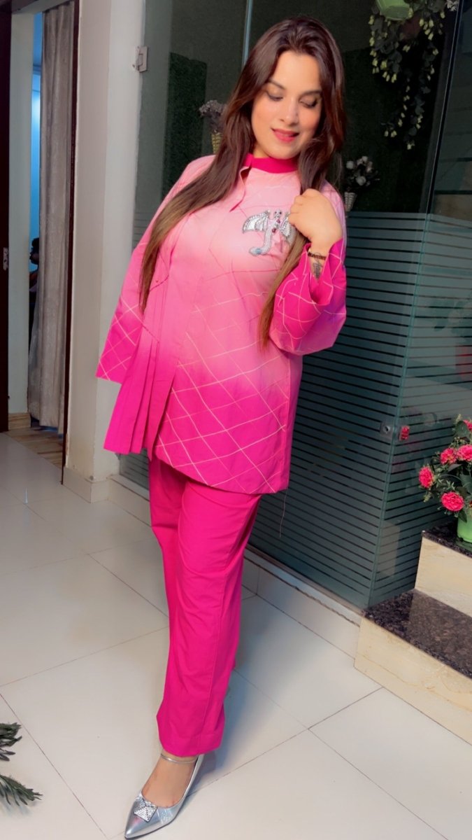 Ombre Printing Co - ord Set with Hand - Embroidered Patches and Anchor Work (New Launch) - Kirti Kapoor Couture