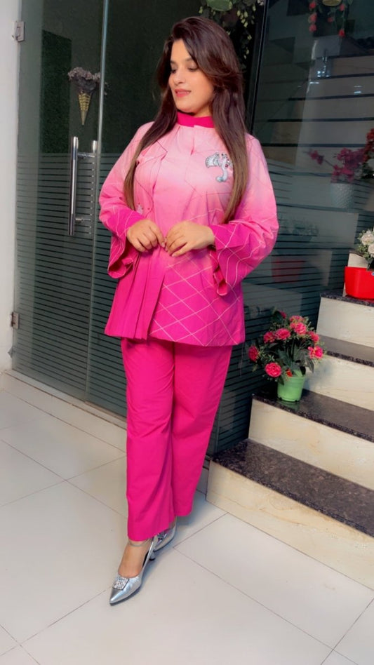 Ombre Printing Co - ord Set with Hand - Embroidered Patches and Anchor Work (New Launch) - Kirti Kapoor Couture