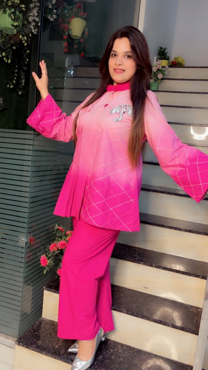 Ombre Printing Co - ord Set with Hand - Embroidered Patches and Anchor Work (New Launch) - Kirti Kapoor Couture
