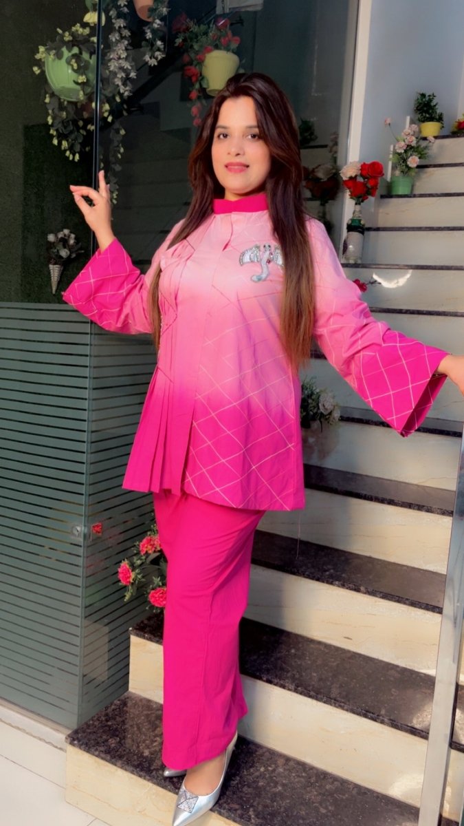 Ombre Printing Co - ord Set with Hand - Embroidered Patches and Anchor Work (New Launch) - Kirti Kapoor Couture