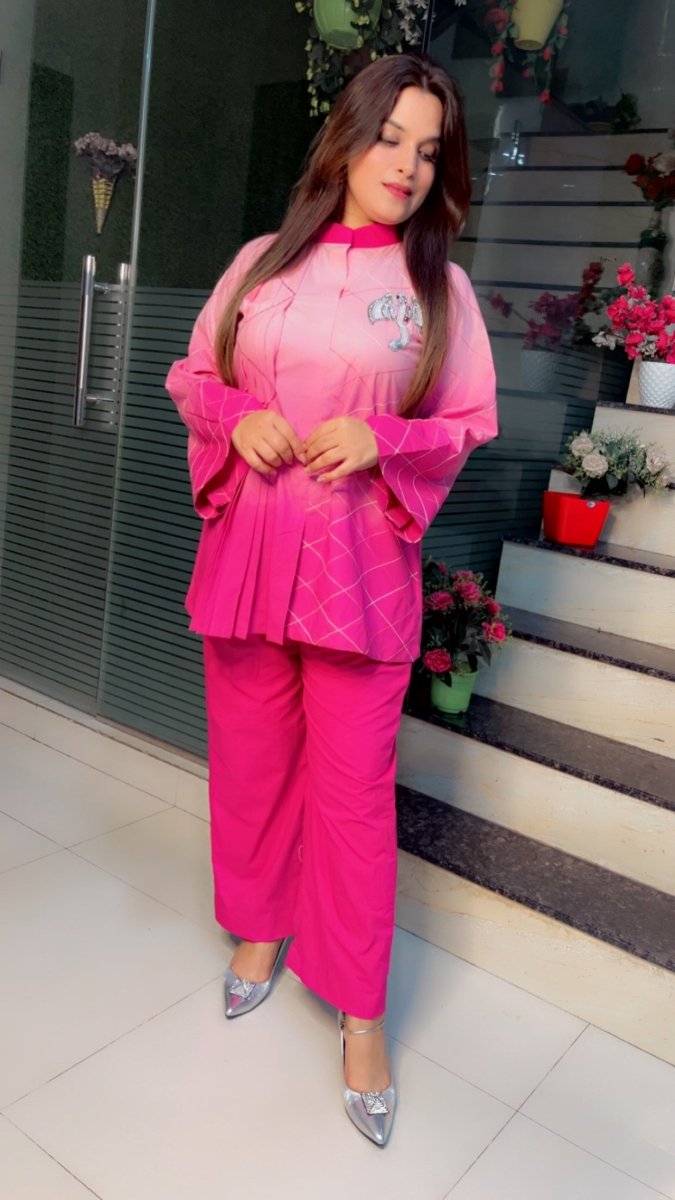 Ombre Printing Co - ord Set with Hand - Embroidered Patches and Anchor Work (New Launch) - Kirti Kapoor Couture