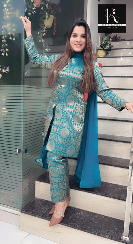 Overall Brocade Suit with Pant - Kirti Kapoor Couture
