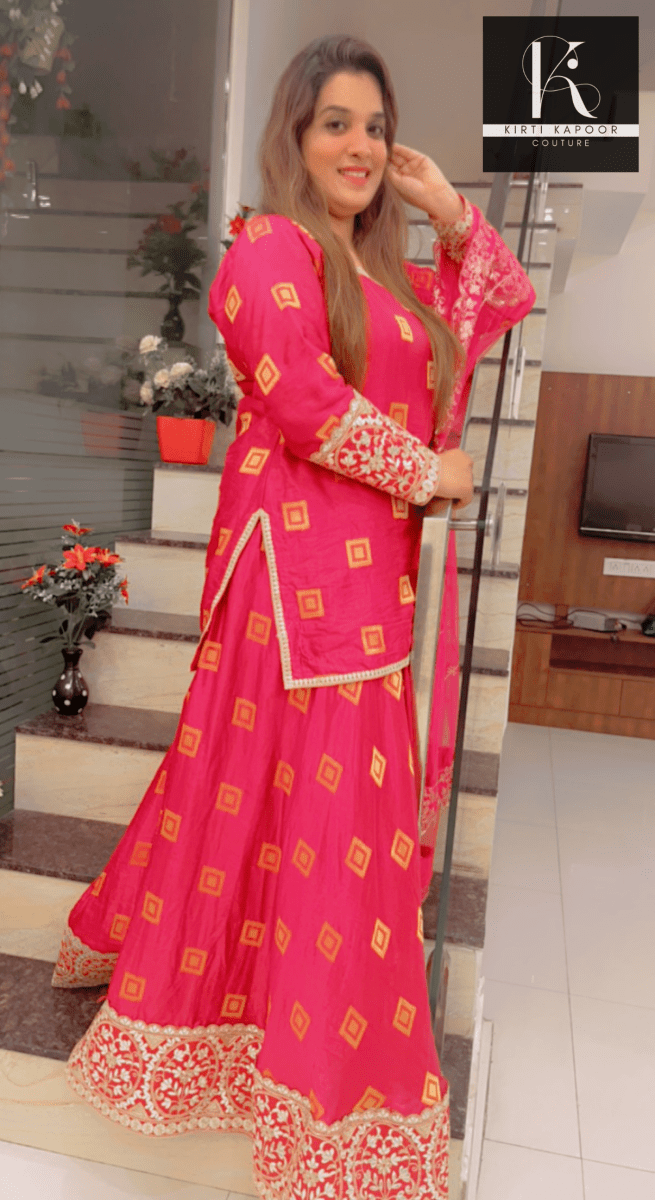 Overall Shirt & Skirt Along With An Embroidered Net Dupatta - Kirti Kapoor Couture