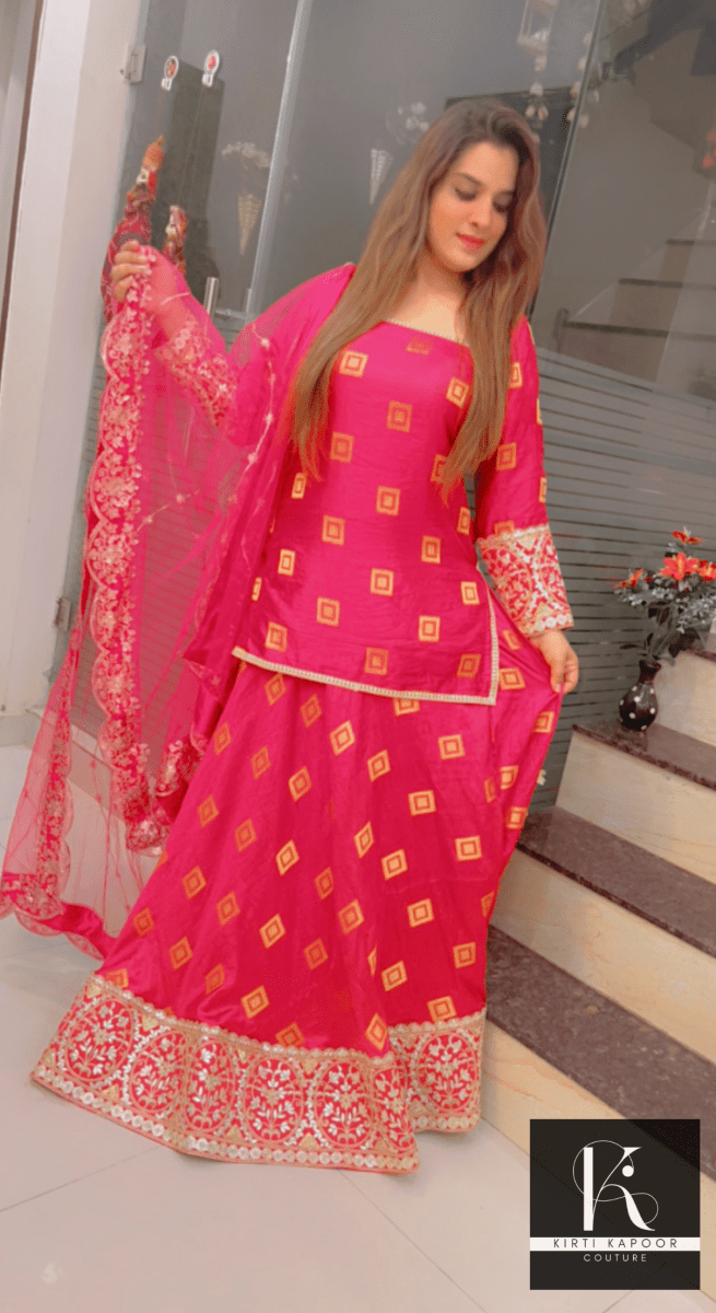 Overall Shirt & Skirt Along With An Embroidered Net Dupatta - Kirti Kapoor Couture