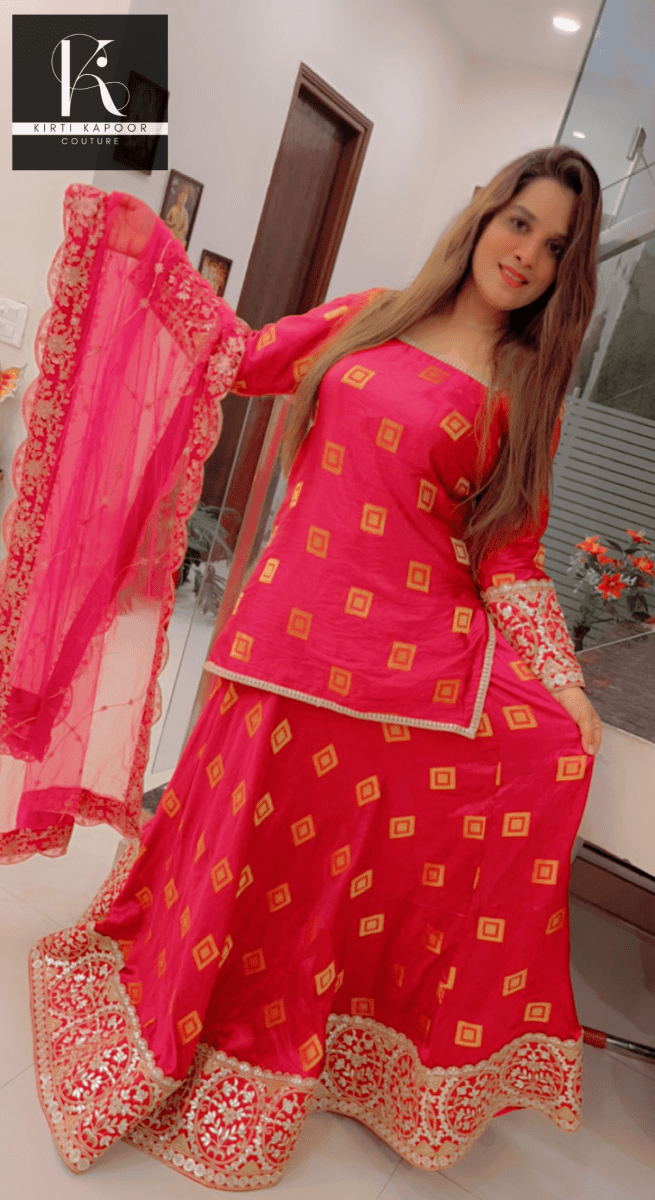 Overall Shirt & Skirt Along With An Embroidered Net Dupatta - Kirti Kapoor Couture