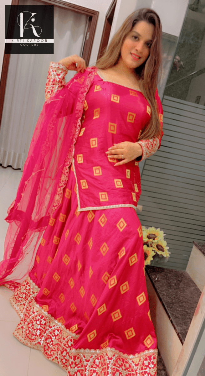 Overall Shirt & Skirt Along With An Embroidered Net Dupatta - Kirti Kapoor Couture