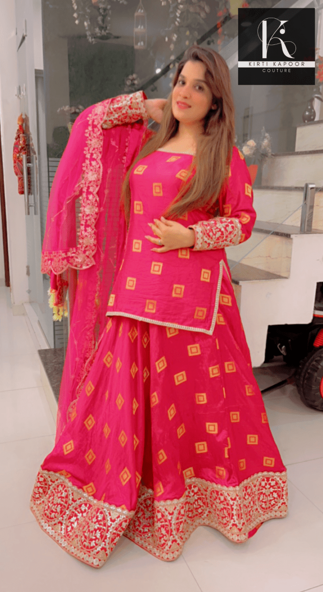 Overall Shirt & Skirt Along With An Embroidered Net Dupatta - Kirti Kapoor Couture