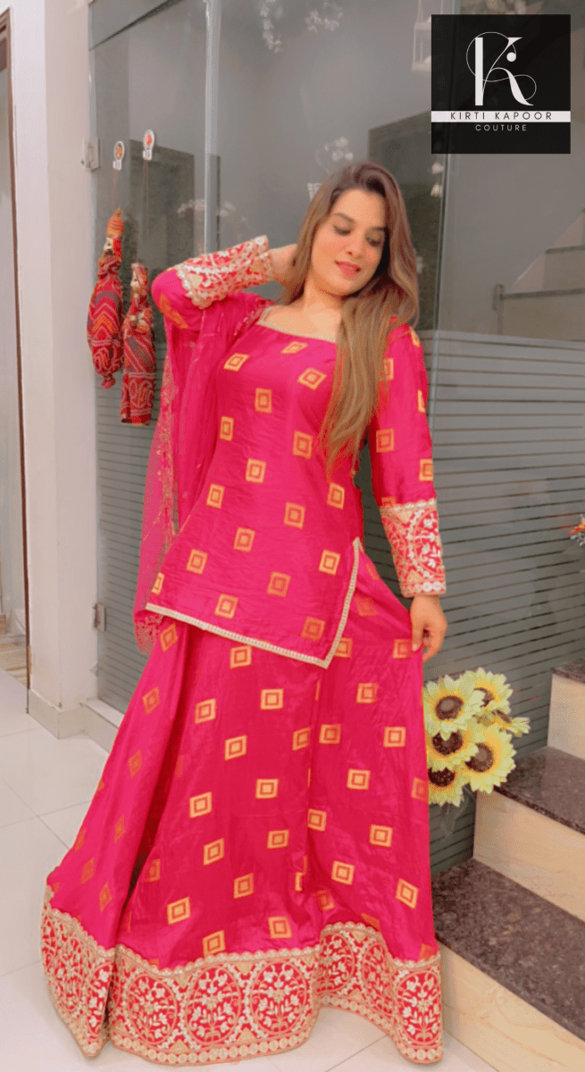 Overall Shirt & Skirt Along With An Embroidered Net Dupatta - Kirti Kapoor Couture