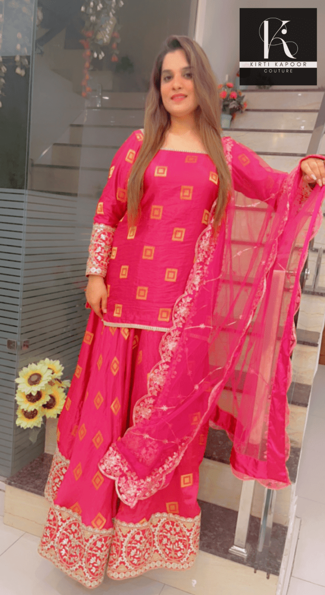 Overall Shirt & Skirt Along With An Embroidered Net Dupatta - Kirti Kapoor Couture
