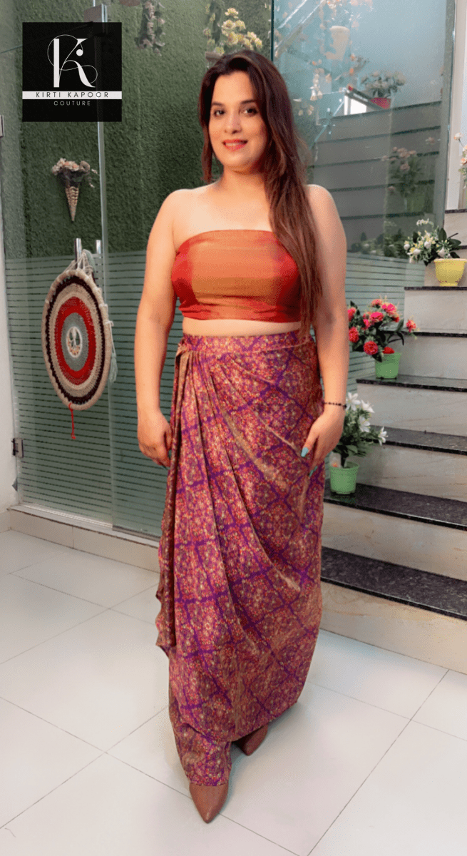 Overall Worked Shimmer Three Piece Drape Dress - Kirti Kapoor Couture