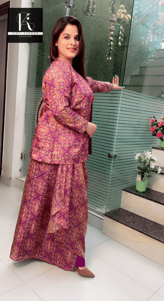 Overall Worked Shimmer Three Piece Drape Dress - Kirti Kapoor Couture