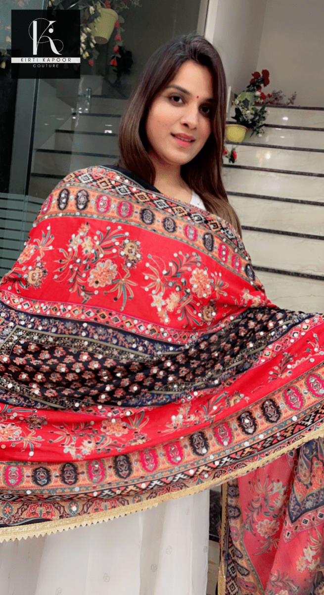 Pakistani Style Dupatta (With Shades of Red) - Kirti Kapoor Couture