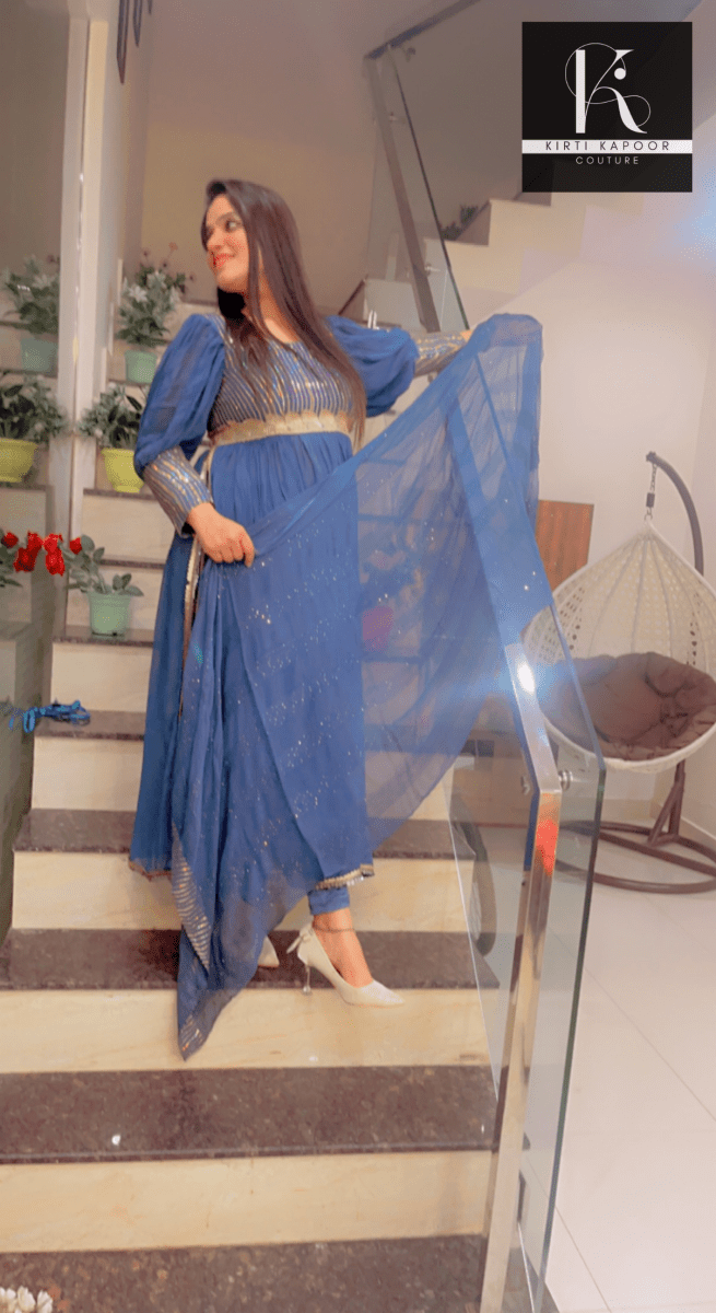 Party - Wear Collection: Blue Naira - cut Suit - Kirti Kapoor Couture