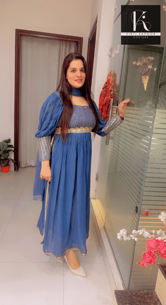 Party - Wear Collection: Blue Naira - cut Suit - Kirti Kapoor Couture