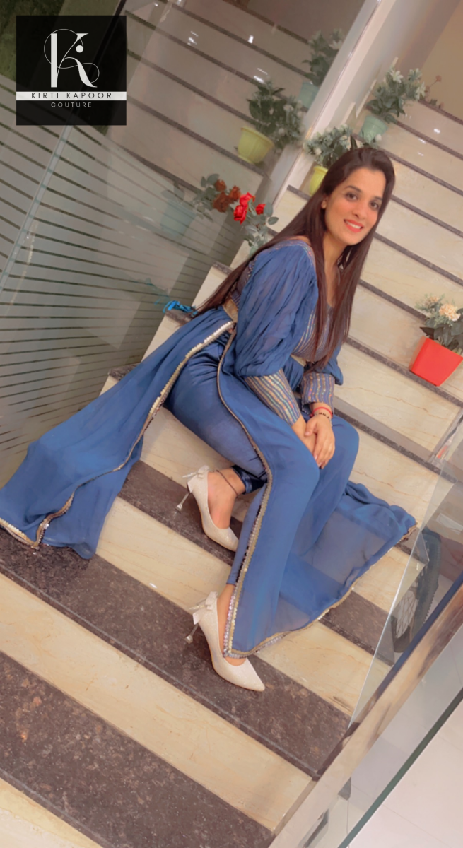 Party - Wear Collection: Blue Naira - cut Suit - Kirti Kapoor Couture