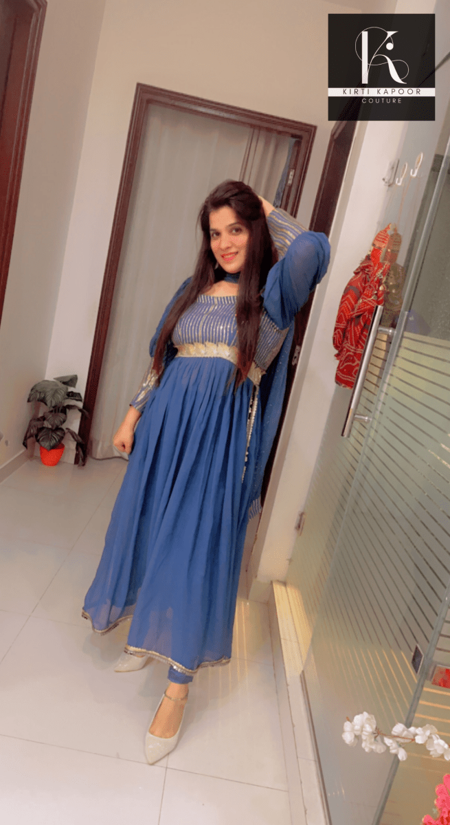 Party - Wear Collection: Blue Naira - cut Suit - Kirti Kapoor Couture