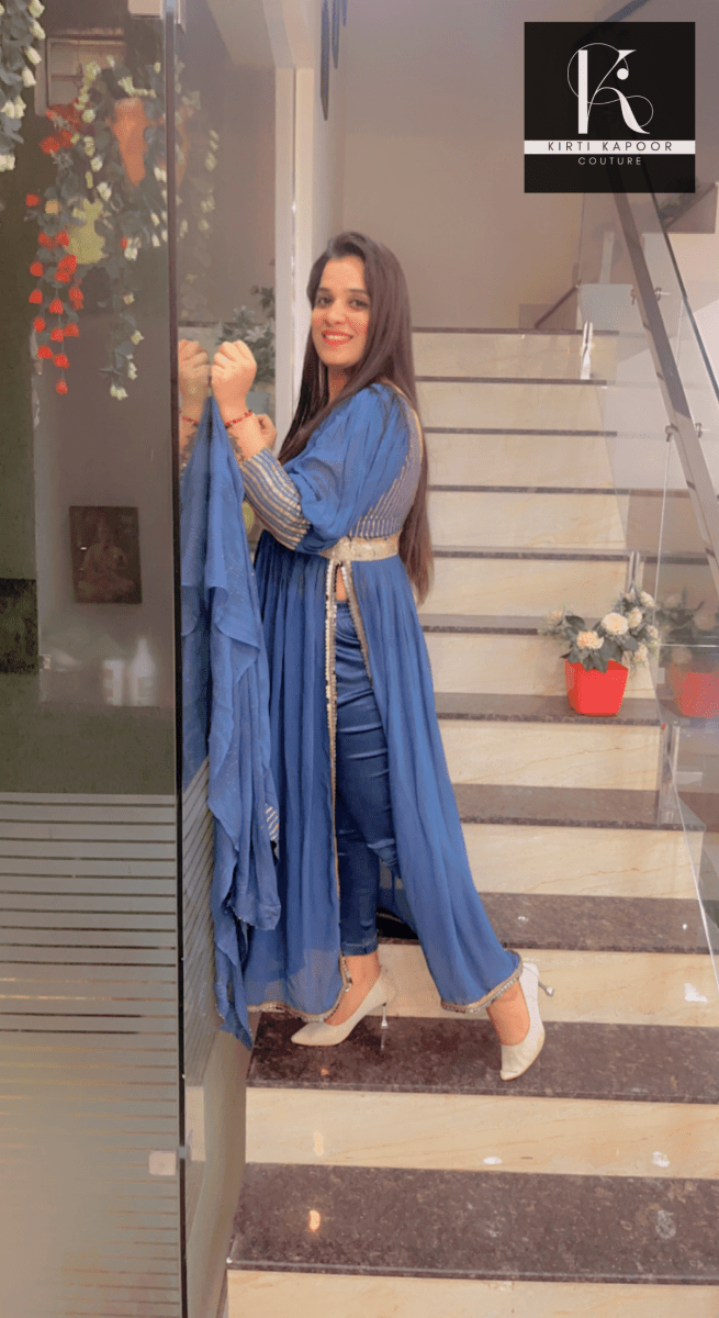 Party - Wear Collection: Blue Naira - cut Suit - Kirti Kapoor Couture