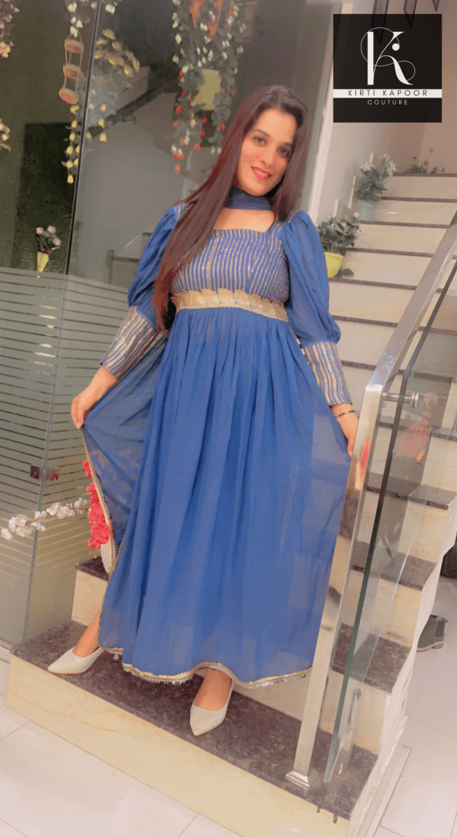 Party - Wear Collection: Blue Naira - cut Suit - Kirti Kapoor Couture