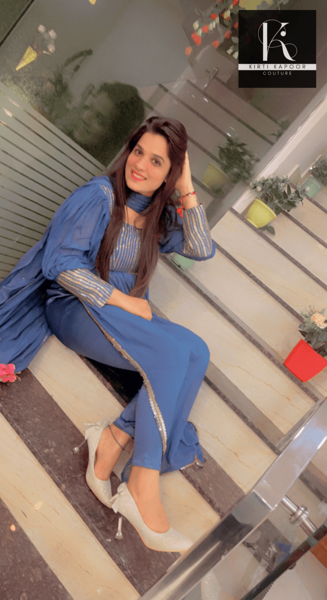Party - Wear Collection: Blue Naira - cut Suit - Kirti Kapoor Couture