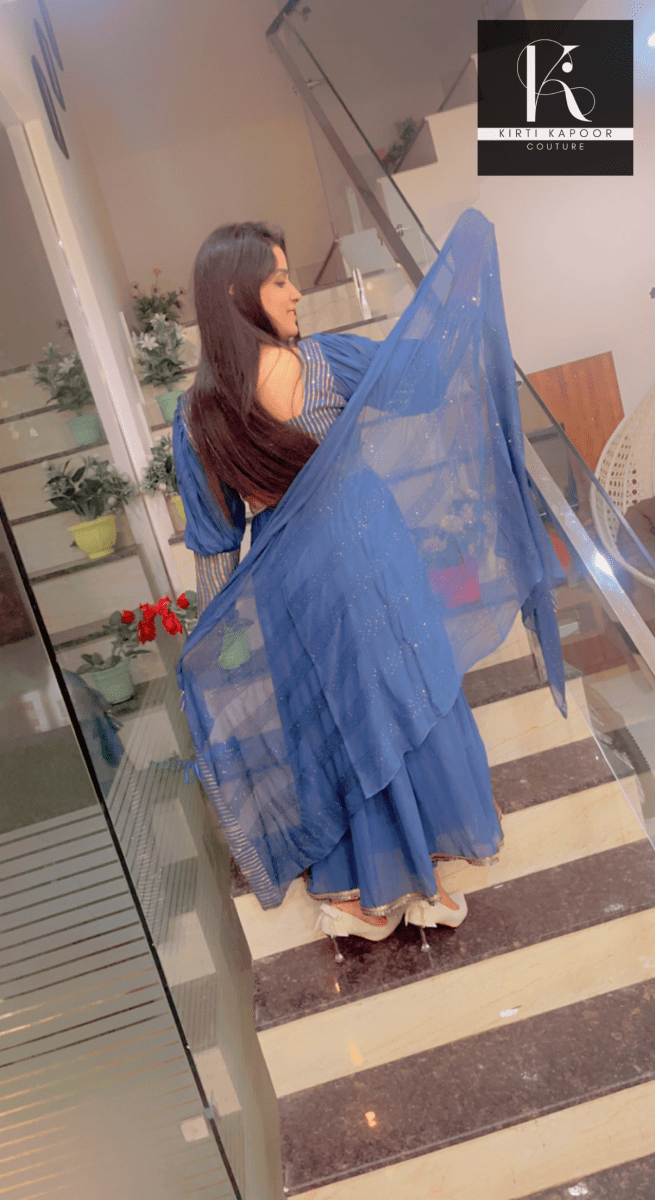 Party - Wear Collection: Blue Naira - cut Suit - Kirti Kapoor Couture