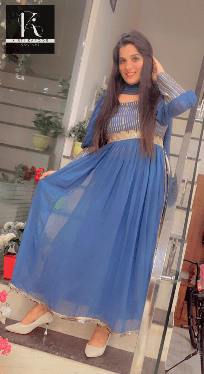 Party - Wear Collection: Blue Naira - cut Suit - Kirti Kapoor Couture