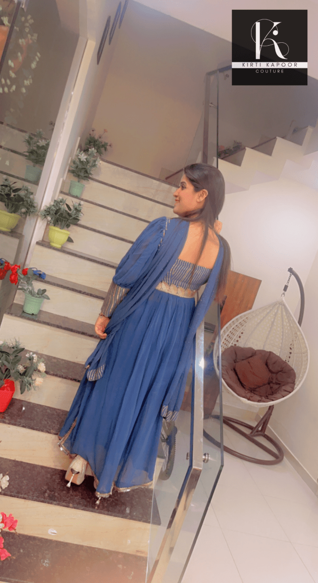 Party - Wear Collection: Blue Naira - cut Suit - Kirti Kapoor Couture