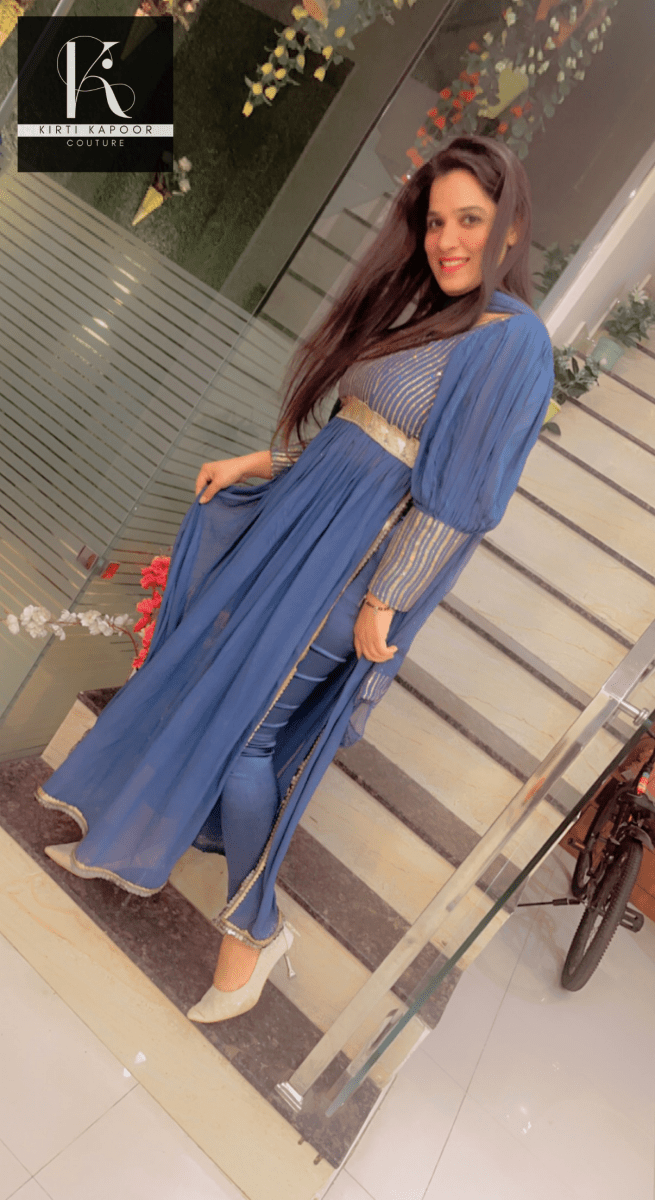 Party - Wear Collection: Blue Naira - cut Suit - Kirti Kapoor Couture