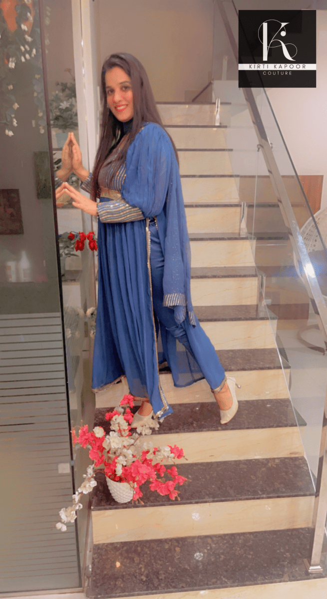 Party - Wear Collection: Blue Naira - cut Suit - Kirti Kapoor Couture