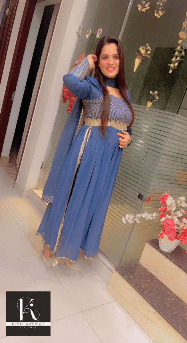 Party - Wear Collection: Blue Naira - cut Suit - Kirti Kapoor Couture