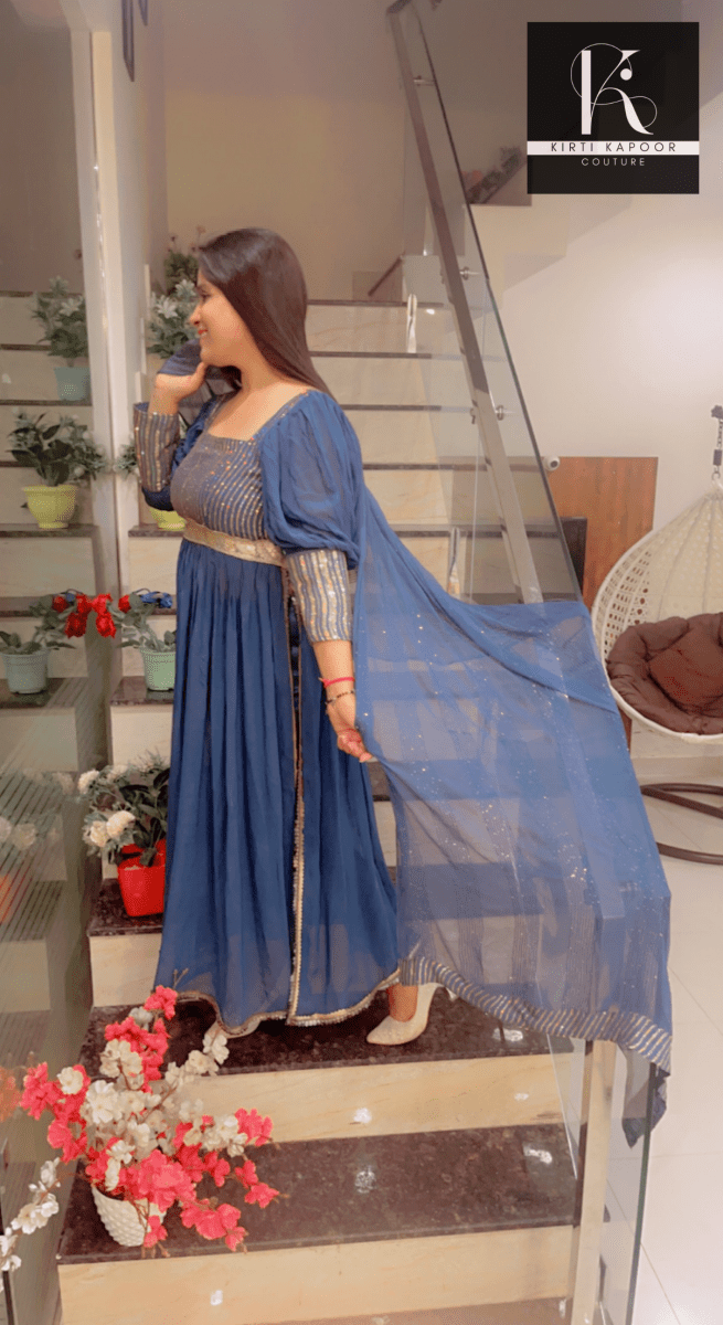 Party - Wear Collection: Blue Naira - cut Suit - Kirti Kapoor Couture
