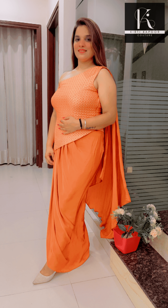 Pastel Orange Top With Draped Bottom - Kirti Kapoor Couture
