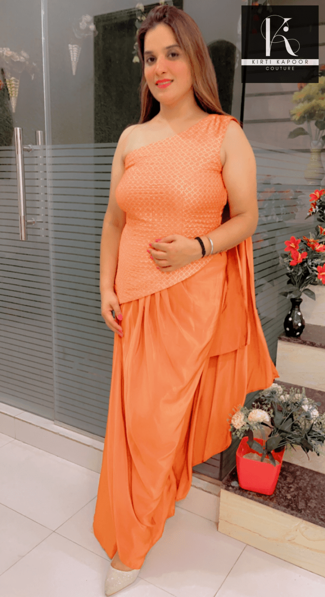 Pastel Orange Top With Draped Bottom - Kirti Kapoor Couture