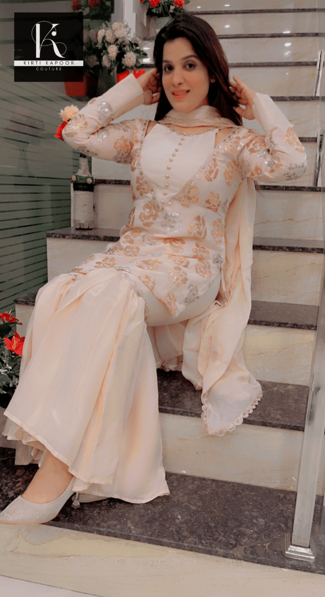 Peach Designer Garara Suit - Kirti Kapoor Couture