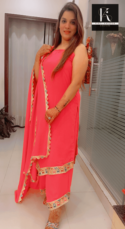 Peach designer Suit with Plazo & Dupatta - Kirti Kapoor Couture
