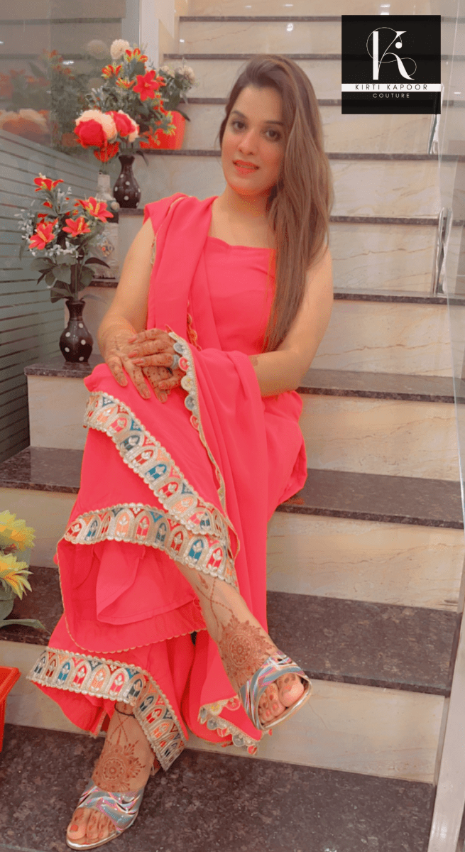 Peach designer Suit with Plazo & Dupatta - Kirti Kapoor Couture