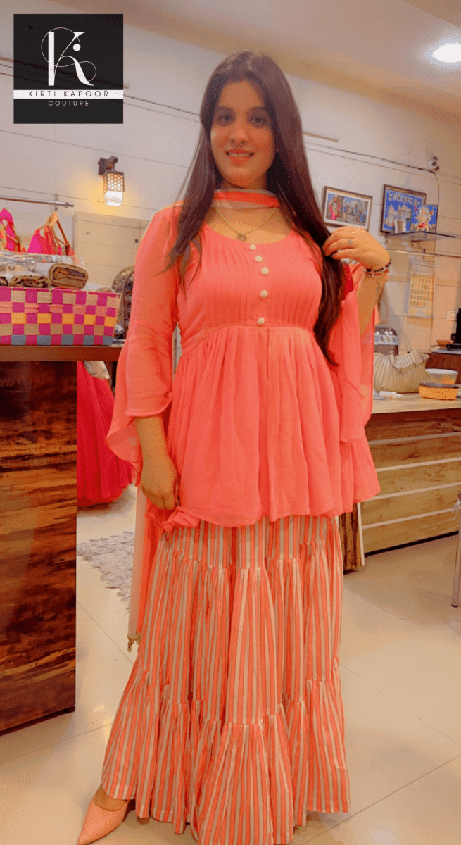 Peach Frock Top With Designer Skirt - Kirti Kapoor Couture