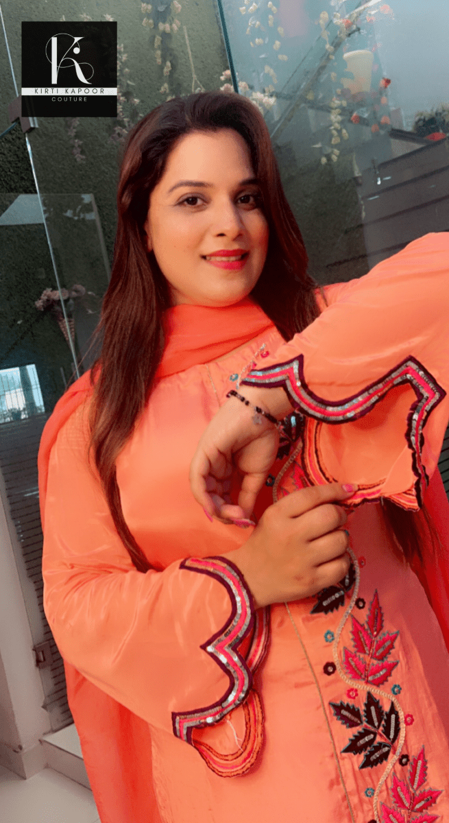 Peach Hand - Embroidered Suit with Heavy Dupatta - Kirti Kapoor Couture