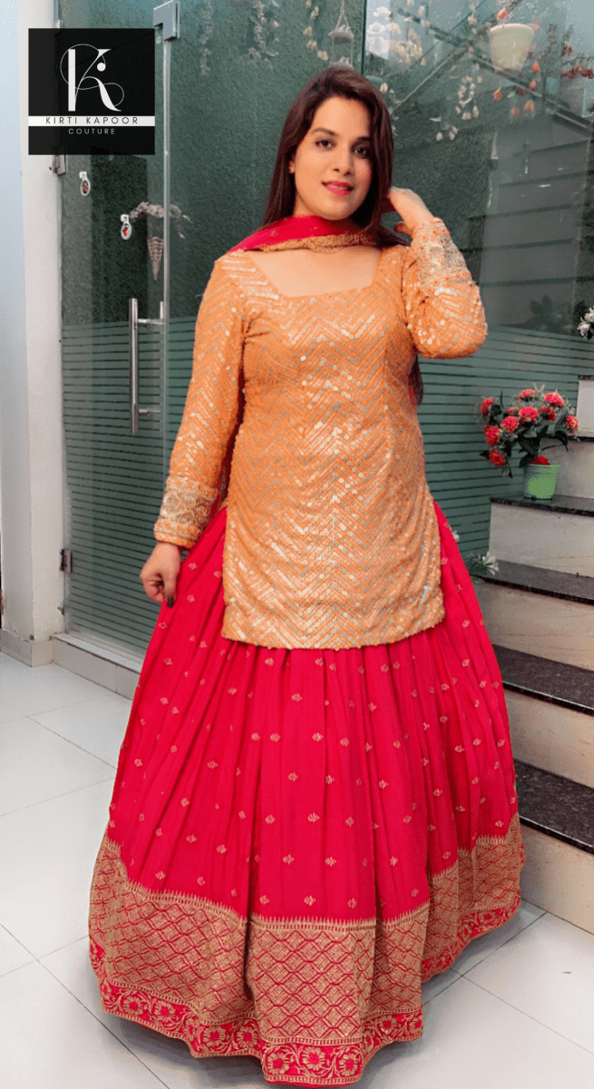 Pink and Orange Heavy Lehenga - Choli - Kirti Kapoor Couture