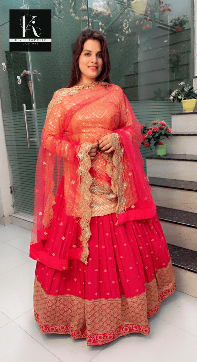 Pink and Orange Heavy Lehenga - Choli - Kirti Kapoor Couture
