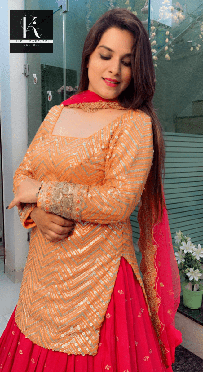 Pink and Orange Heavy Lehenga - Choli - Kirti Kapoor Couture