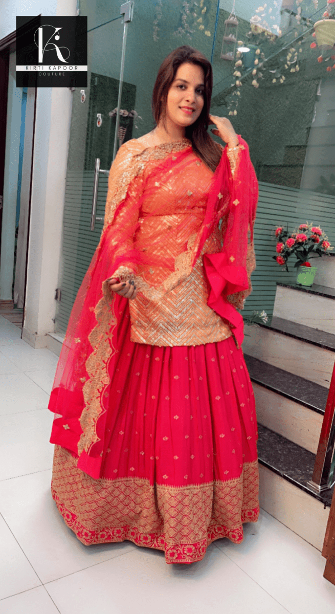 Pink and Orange Heavy Lehenga - Choli - Kirti Kapoor Couture