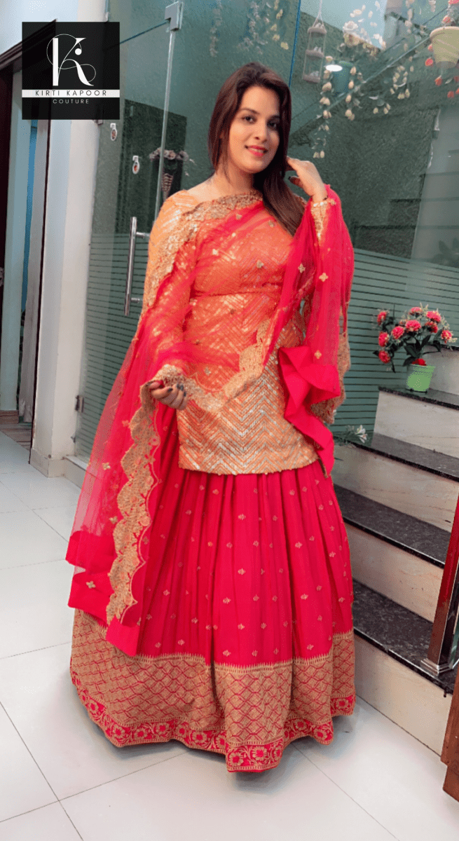 Pink and Orange Heavy Lehenga - Choli - Kirti Kapoor Couture