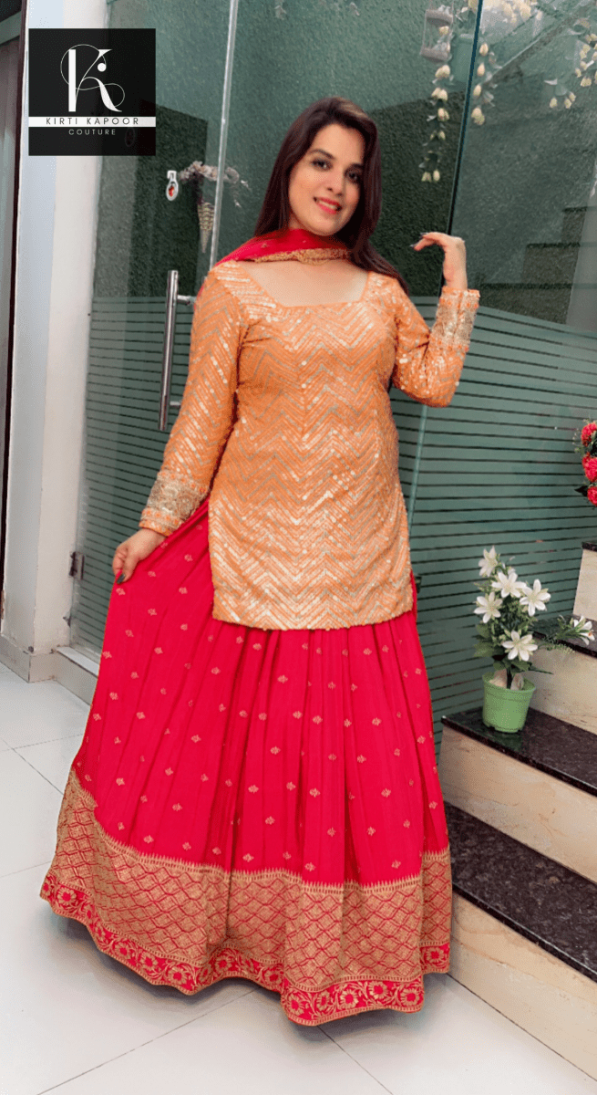 Pink and Orange Heavy Lehenga - Choli - Kirti Kapoor Couture