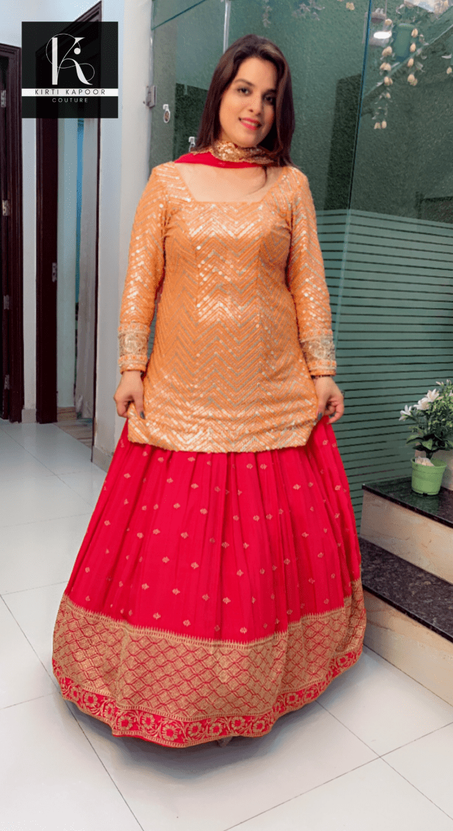 Pink and Orange Heavy Lehenga - Choli - Kirti Kapoor Couture