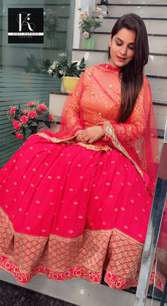 Pink and Orange Heavy Lehenga - Choli - Kirti Kapoor Couture